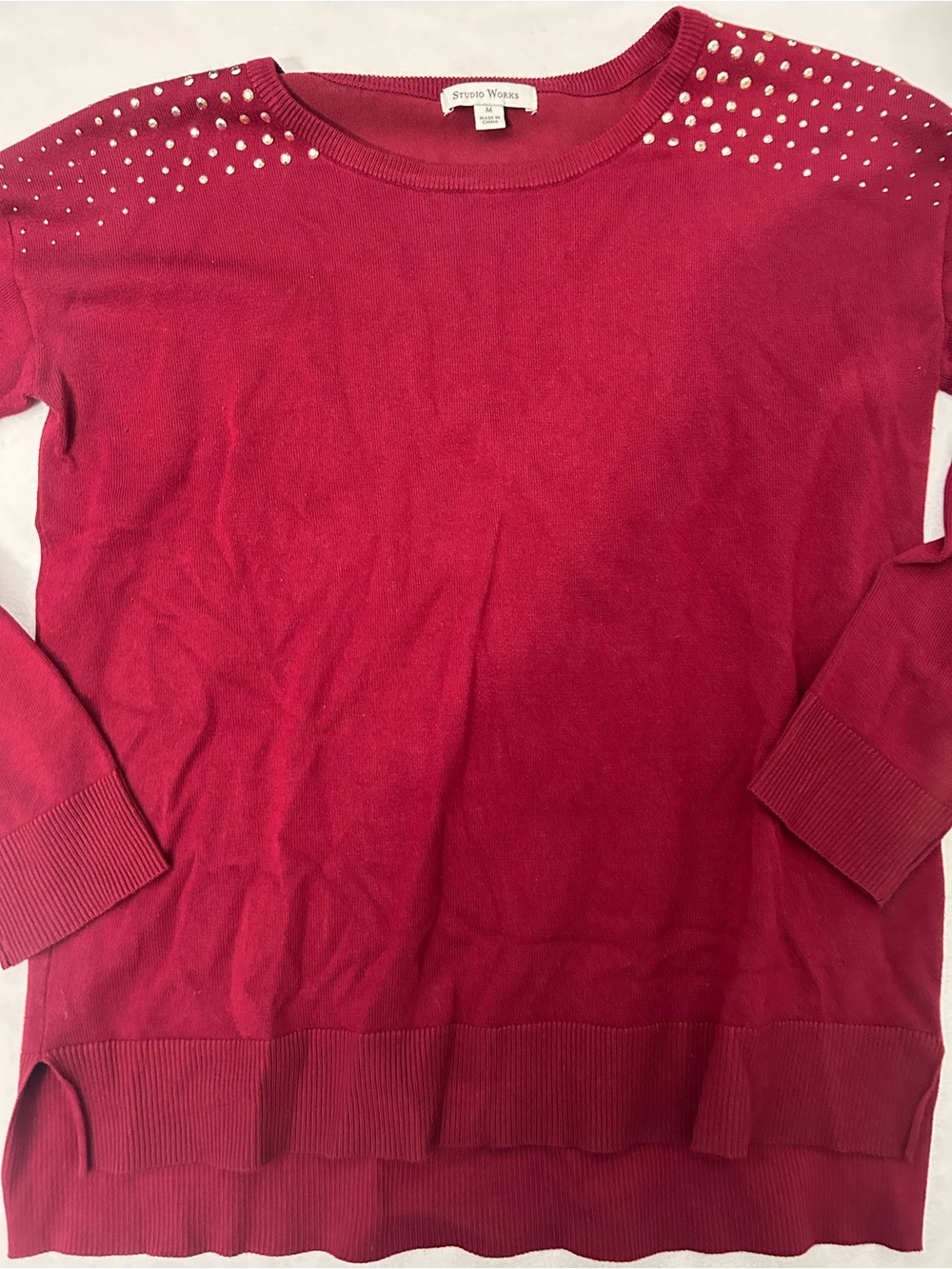 Studio Works Red Embellished Shoulder Sweater